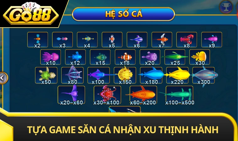Tựa game săn cá nhận xu thịnh hành tại GO88