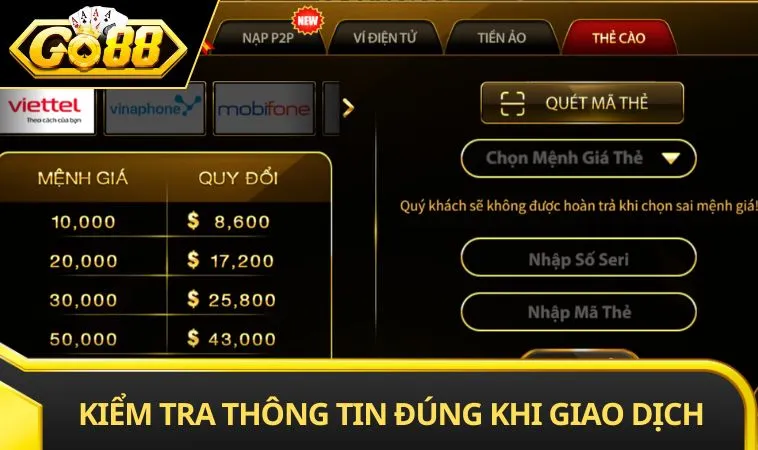 Kiểm tra thông tin đúng khi giao dịch