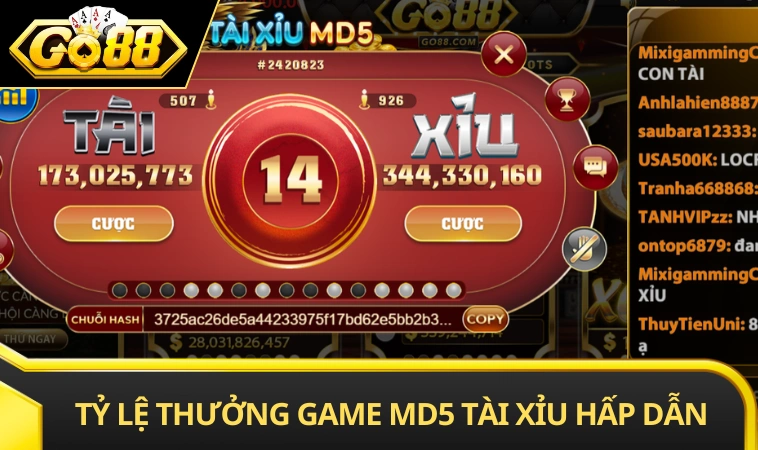 Tỷ lệ trả thưởng game MD5 tài xỉu hấp dẫn